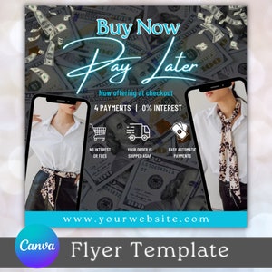 Shop Pay Flyer Template, canva flyer templates, shop pay payment instagram post, social media content, online boutique, shop now pay later