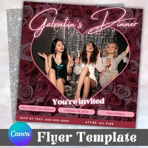 Galentine&#39;s Girls Night Invitation Template, Valentines party invite, Editable Digital Girls Night invite, instant download, Text Invite