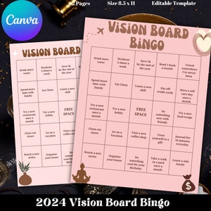 Modèle de bingo vision board, jeu de bingo objectifs personnels 2024, vision esthétique board imprimable, activité vision board, soirée vision board