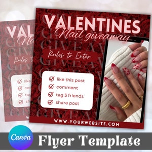 Valentines Nail Giveaway FLYER-sjabloon, Valentijnsdag Giveaway, Social Media Giveaway Post, Instagram Flyer, Nail Flyer, Esthetische Flyer