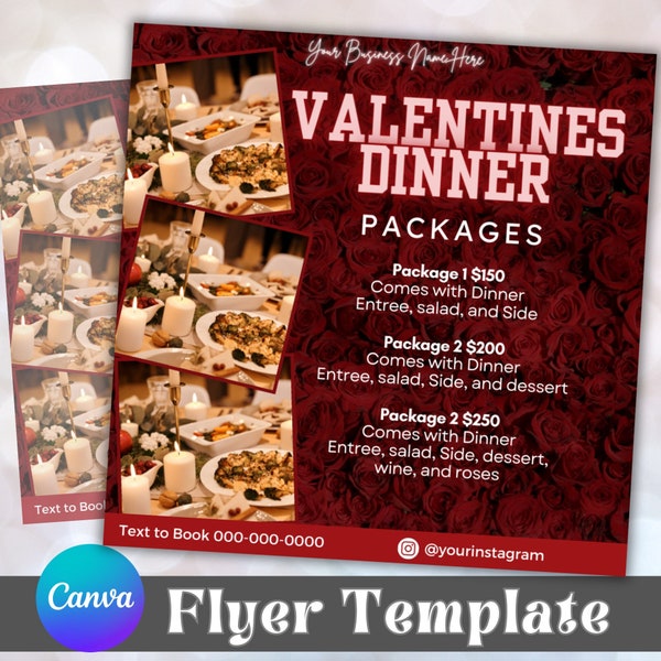 Valentines Flyer Template, Valentines Dinner date Flyer Template, Meal Plan Flyer, Chef's Instagram Post, Catering Flyer, Dinner Menu Flyer