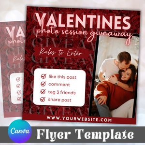 Valentines Photo shoot giveaway Flyer, Photographer giveaway, Canva Flyer template, Social Media Post, Photography, Valentines day flyer