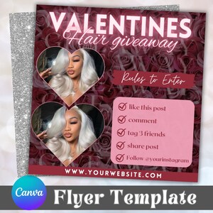 Valentines Hair Giveaway FLYER-sjabloon, Valentijnsdag Giveaway, Social Media Giveaway Post, Instagram Flyer, Hair Flyer, Esthetische Flyer