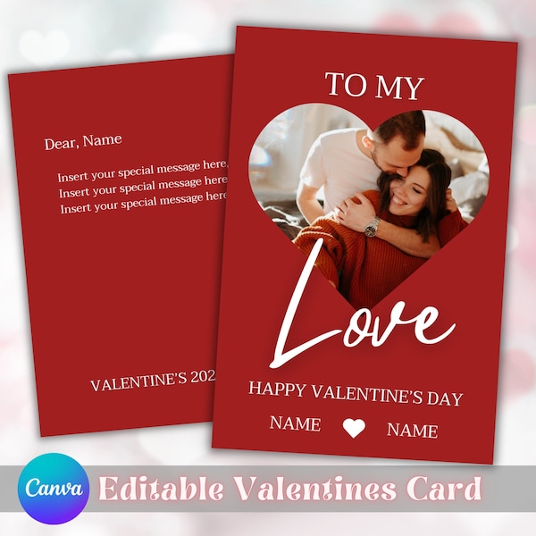 Valentine's Day Photo Card Template, Holiday Card, Printable Valentines Card, Personalized Valentines Card with Photo, Editable card