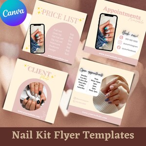 Nail Tech Instagram Posts, Canva editable nail tech flyer, Nail Technician Branding Kit, Canva Templates, Nail Flyers, Nail social media kit