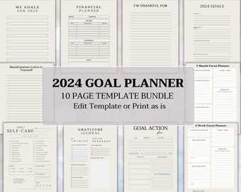 2024 Goal Planner Template, 2024 Goal Tracker, That Girl Printable Planner, Vision Board Activity, Printable Journal, Goal Tracking Journal