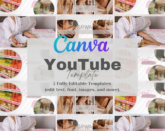 YouTube Channel Thumbnail Template Bundle, Minimal Youtube Thumbnails, Editable Canva Templates, Aesthetic LifeStyle Content Thumbnails