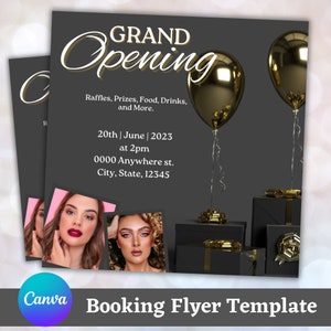 Modèle de flyer Canva d’ouverture officielle, invitation d’ouverture officielle modifiable, dépliant imprimable, ouverture de boutique, ouverture de bar de beauté, design moderne