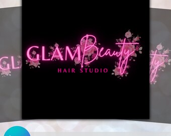 Gör-det-själv rosa lyxig skönhetslogotyp, färdig företagslogotypdesign, hårstudiovarumärkesbyggande, frisörfransmakeup, redigerbar Canvas-mall
