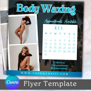 Body Waxing Booking Flyer, July Booking Flyer, DIY Flyer Template Design, Body Sculpting Flyer, Body Contouring Services Flyer