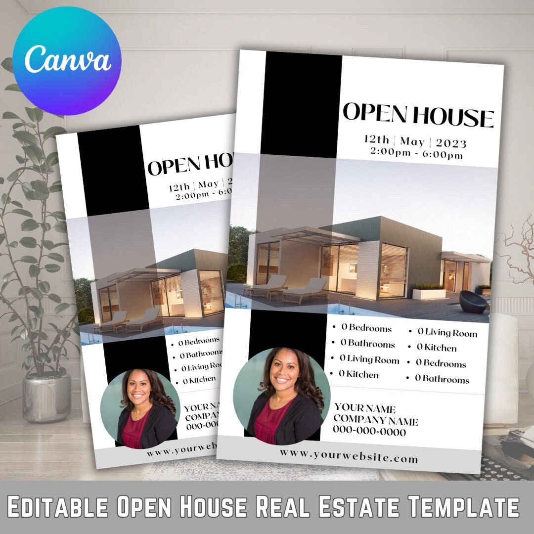 Real Estate Open House Flyer Canva Template, Editable Real Estate Agent ...
