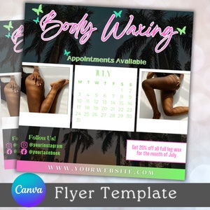 Body Waxing Booking Flyer, July Bookings, DIY Flyer Template Design, Body Sculpting Flyer, Body Contouring Services Flyer, Premade Flyer