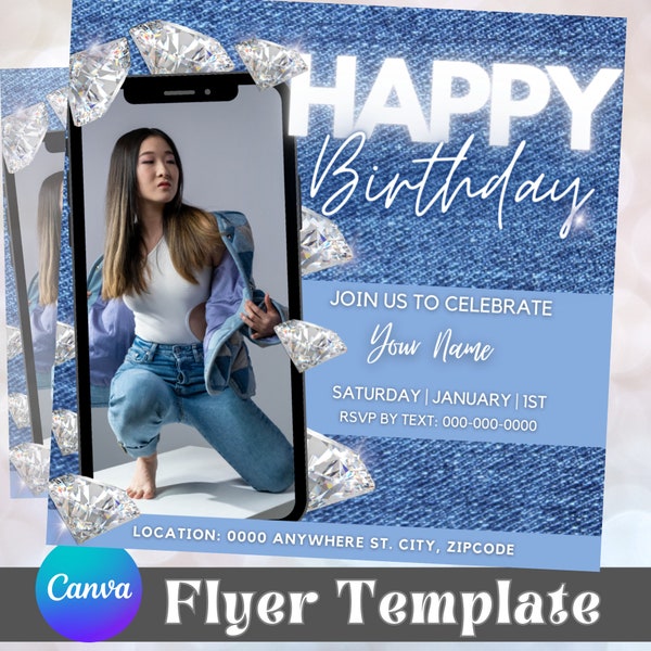 Birthday Flyer Template, CEO Birthday Flyer, Denim Party invite, Birthday Dinner invite, Digital invitation Template, Editable Party Flyer