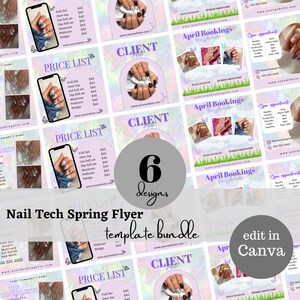 Spring Nail Technician Instagram Flyer template Bundle, Editable Nail Tech Branding Kit, Canva Templates, Nail Flyers