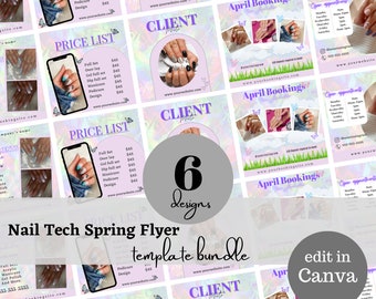 Vårens Instagram-flyermall för nageltekniker, redigerbart varumärkeskit för nageltekniker, Canva-mallar, nagelflyers