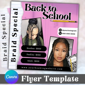 Back To School Braids Flyer, DIY Flyer Template Design, Back To School Sale, Hair Flyer, Wig Flyer, Social Media Flyer, Premade Flyer