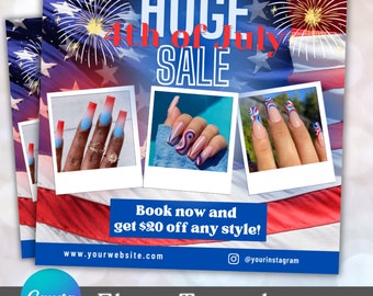 4th of July Booking Flyer Template, July Books Open, 4th of July Sale flyer, Summer Flyer, Hair, Nails, Makeup, Esthetician, Lashes