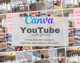YouTube Thumbnail Bundle Templates, YouTube Channel Branding Kit, Aesthetic Youtube Thumbnails, Editable Canva Templates, Content Creator
