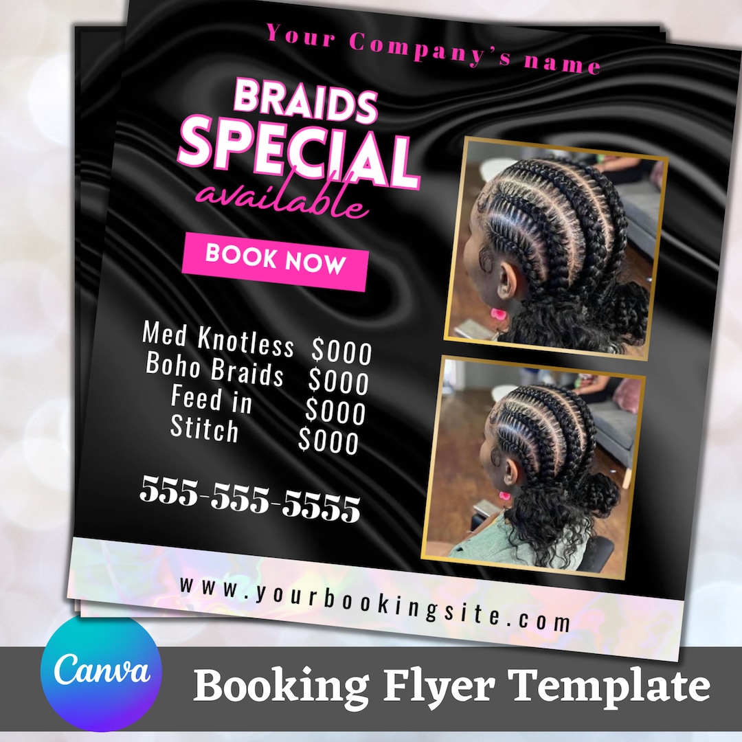 Braids Specials Flyer Template, DIY Canva Instagram Flyer, Hair Stylist