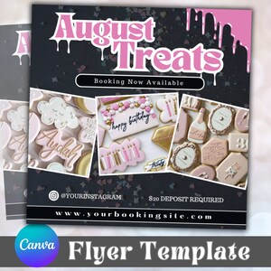 August Sweets and Treats Flyer, Baking Dessert Flyer Template, Bake Sale Post, Booking Flyer, Social Media Post, Baker Branding Post
