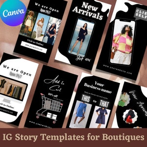 Instagram Engagement Story Templates Canva, 10 Fashion Instagram Story, black branding instagram kit, Instagram Story, Boutique Branding