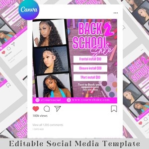 Back To School Hair Flyer, DIY Instagram Template, Back To School Sale Flyer, Hair Flyer, Wig Flyer, Social Media Post, Premade Design