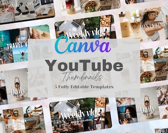 YouTube Channel Thumbnail Templates, YouTube Channel Branding Kit, Aesthetic Youtube Thumbnails, Editable Canva Templates, Content Creator