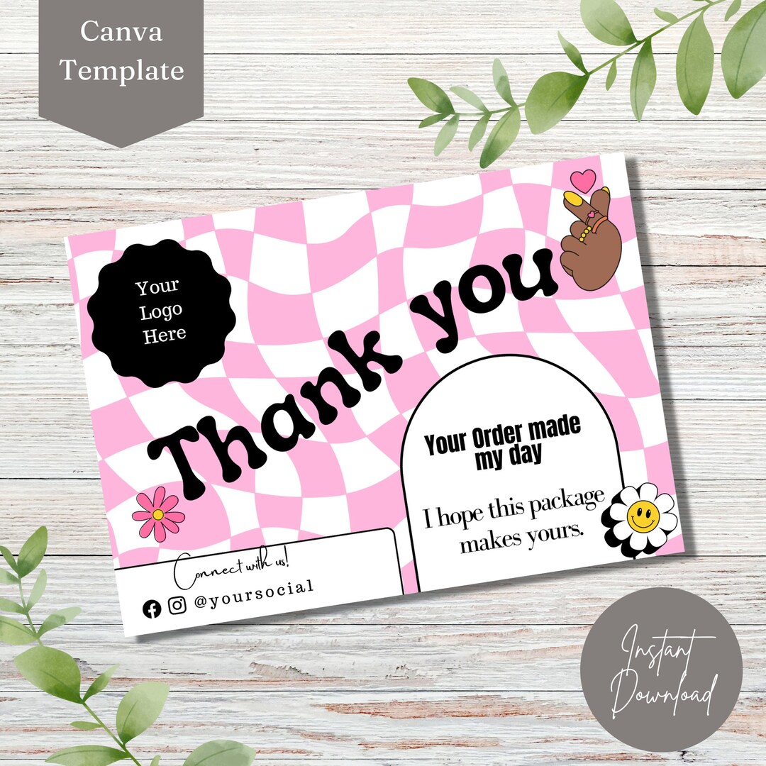 Canva Retro Thank You Card Template, Editable Small Business 70s Groovy ...