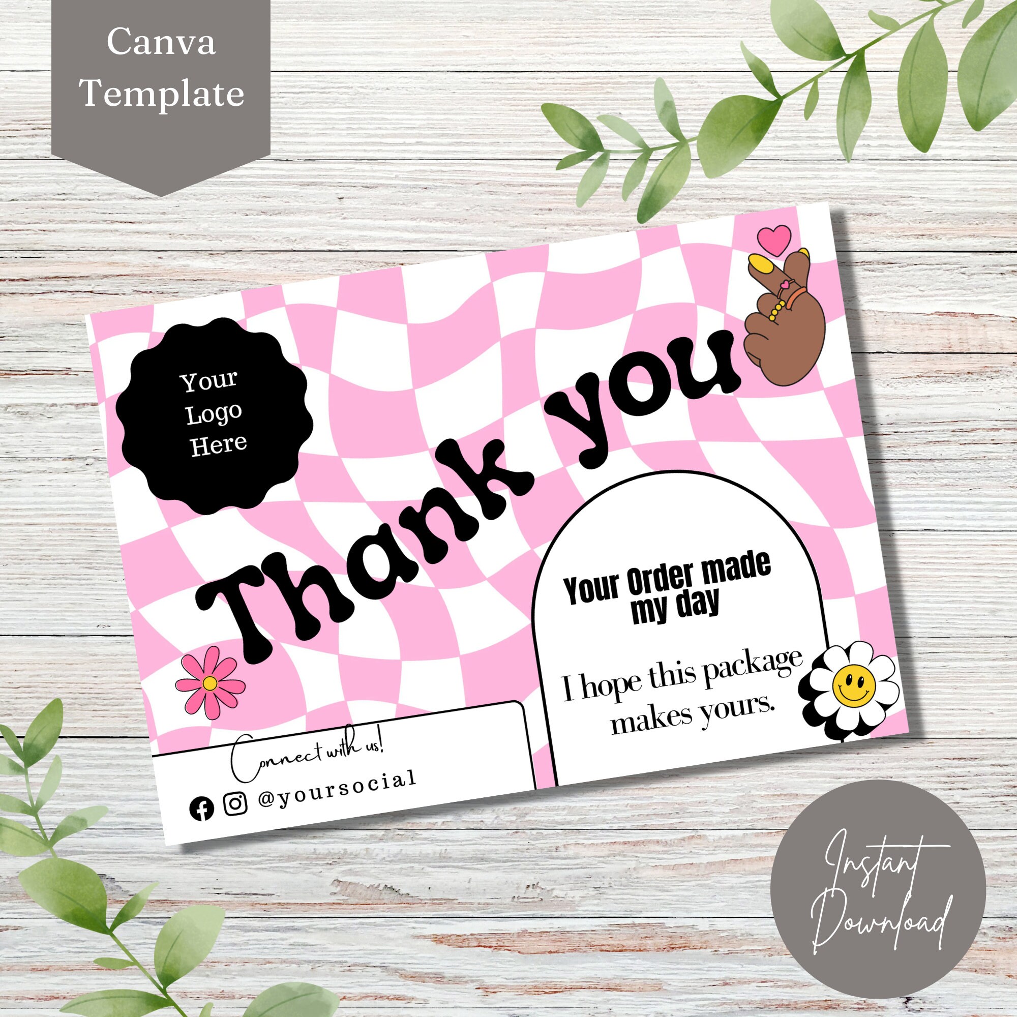 Canva Retro Thank You Card Template, Editable Small Business 70s Groovy ...
