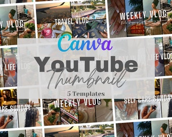 YouTube Thumbnail Bundle Templates, YouTube Channel Branding Kit, Aesthetic Youtube Thumbnails, Editable Canva Templates, Content Creator