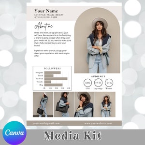 DIY Media Kit Template, One Page Influencer Media Kit, Content Creator Media Kit, Social Media Kit, Canva Template, Brand Introduction