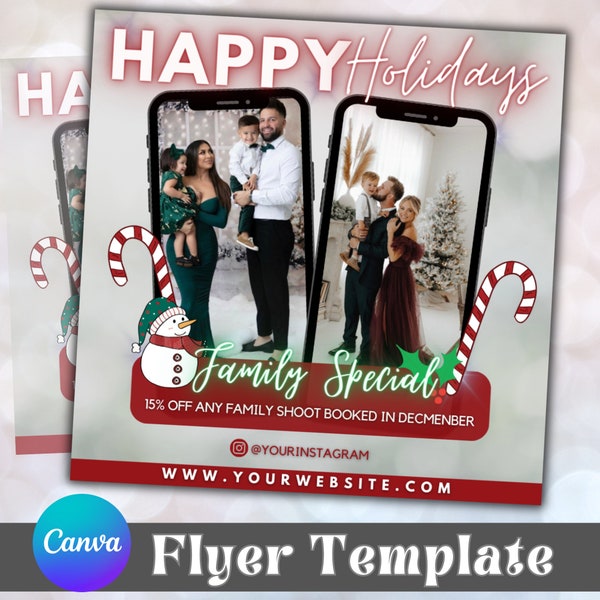 Holiday Photos Flyer Template, Christmas Photo Sessions Flyer, Holiday Mini Session, Photographer Flyer, Family Photoshoot sale Flyer