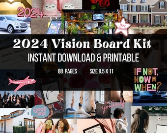 2024 Vision Board Printable Kit, 2024 Vision Board Template, Vision Board with Affirmations, Printable words, quotes, images, and more