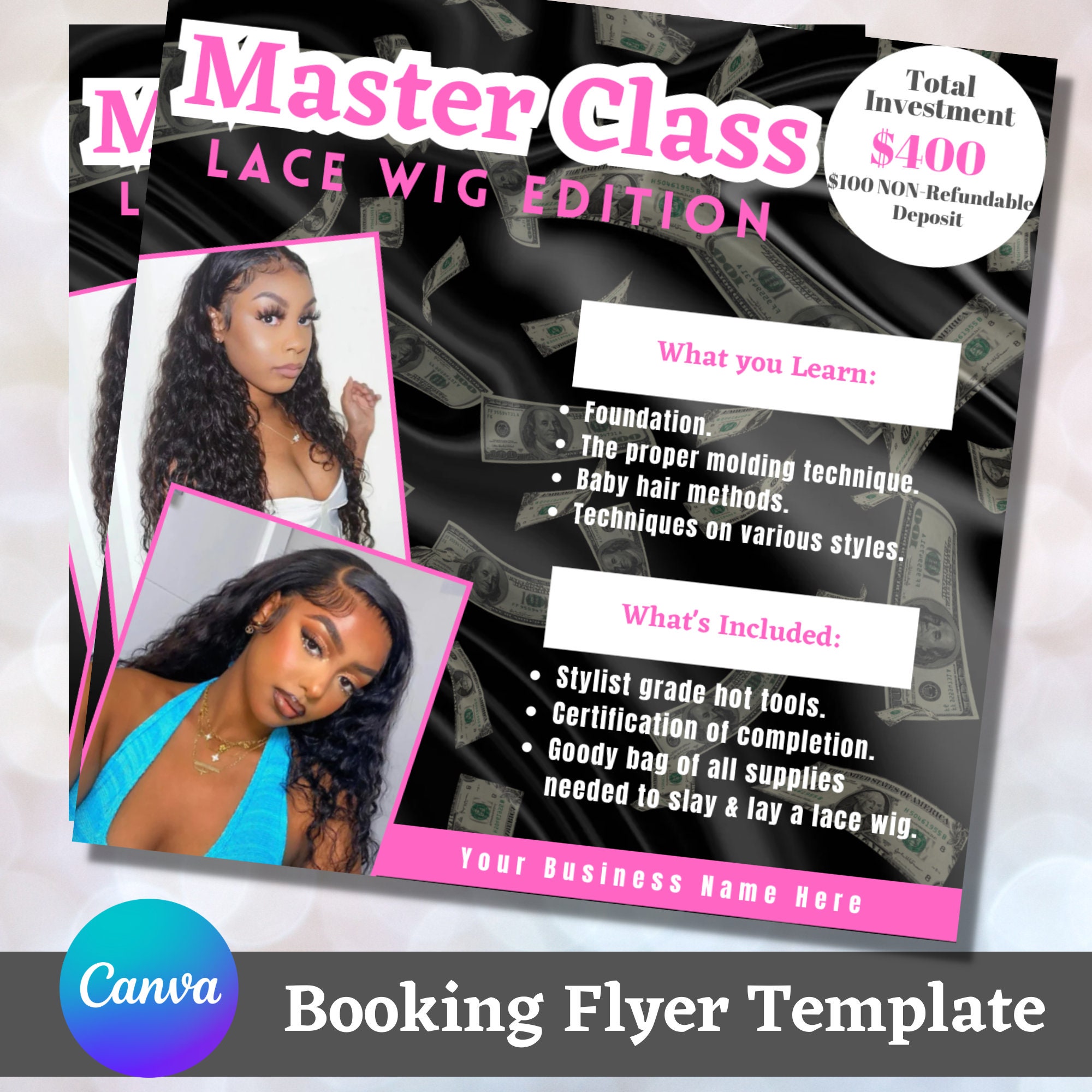 Wig Class Flyer Hair Course Wig Install Masterclass Booking Flyer  Registration DIY Hair Stylist MUA Editable Instagramcanva 
