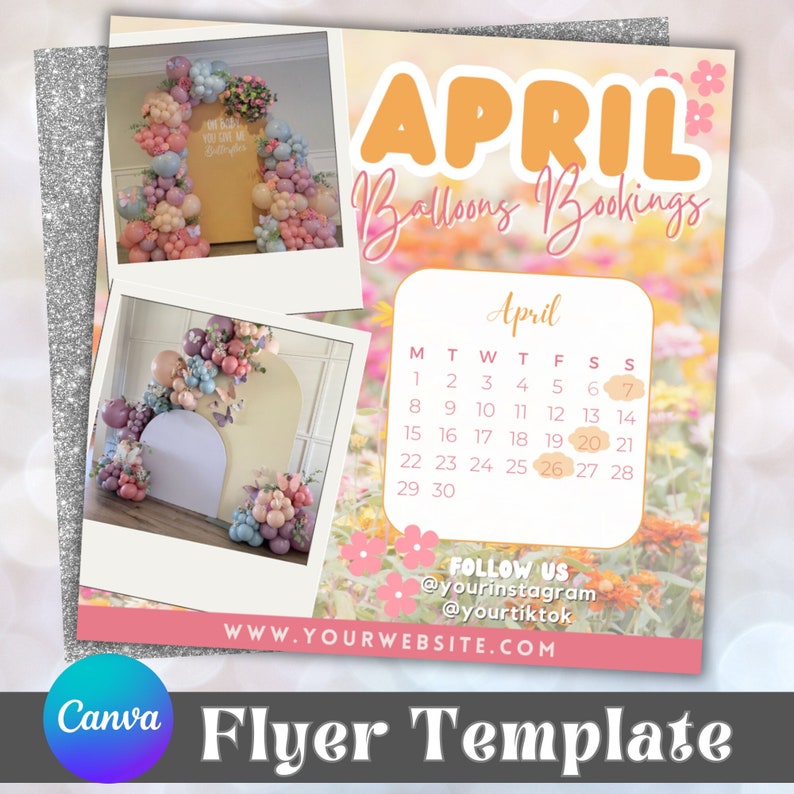 Balloon Booking Flyer, April Booking Flyer, Canva Editable Flyer ...