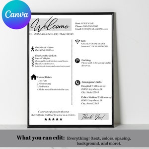 Szablon znaku powitalnego Airbnb, Szablon 1 strony, Przewodnik powitalny Airbnb, Znak instrukcji wymeldowania wynajmu, Zasady domu, Szablon znaku WIFI