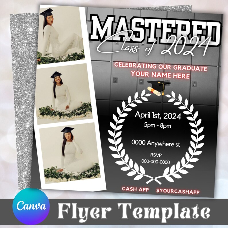 Graduation Party Invite Template, Pink 2024 Graduation Editable Flyer