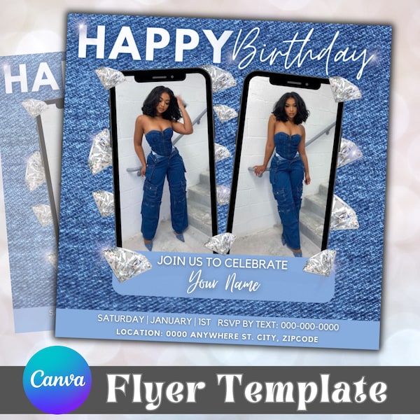 Birthday Flyer Template, CEO Birthday Flyer, Denim Party invite, Birthday Dinner invite, Digital invitation Template, Editable Party Flyer