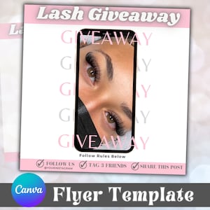 Lash Giveaway Flyer Template, Lash tech Flyer, Lash Giveaway Flyer, Wig Flyer, Instagram Giveaway, Beauty Branding, Social Media Post