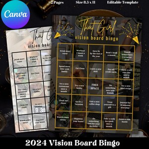 Modèle de bingo Vision Board, jeu de bingo objectifs personnels 2024, cette fille Vision Board imprimable, activité Vision Board, soirée Vision Board