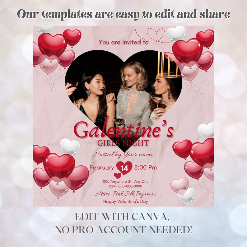 Galentine's Girls Night Invitation Template, Valentines Party Invite ...