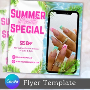 Folleto especial de verano, Folleto de reservas de junio, Libros abiertos de julio, Paquetes de cabello, Folleto de pestañas, Folleto de maquillaje, Folleto de uñas, Folleto boutique, Plantilla de folleto