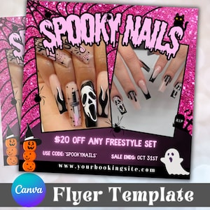 Halloween Nail Flyer, Instagram Template Design, Instagram Post, Fall Sale Flyer, Pink Flyer, Scary Flyer, Premade Business Flyer Design
