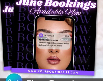 June Booking Flyer, Canva Template, Makeup Appointment flyer, Summer booking flyer, Beauty flyer, hair flyer, Digital instagram flyer
