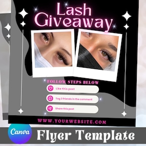 Lash Extensions Giveaway Flyer, Giveaway Flyer Template, Lash Tech Flyer, Pruik Flyer, Instagram Giveaway, Beauty Branding, Social Media Post