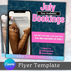 Body Waxing July Booking Flyer, Canva template, body spa, body contouring, Summer  contouring flyer, July social media flyer, Waxing Service