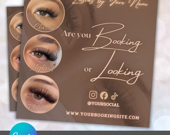 Lash Tech Buchung Flyer Vorlage, Canva Vorlage, Wimpernverlängerung Branding Flyer, Ästhetischer Flyer, Beauty Social Media Flyer, Bearbeitbarer Flyer