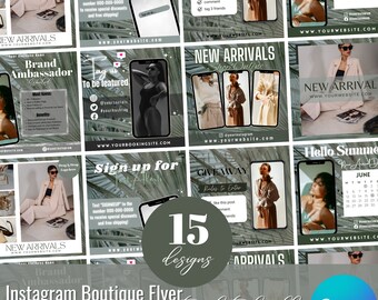 Social Media Flyer Bundle, DIY Templates for Instagram Boutique, Aesthetic Greenery Branding, Instagram Flyer, Premade Business Flyer Set