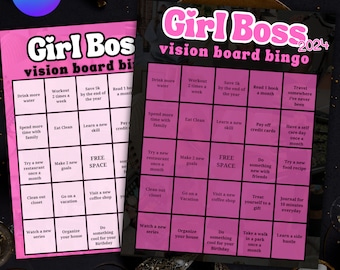 Vision Board Bingo Sjabloon, 2024 Persoonlijke Doelen Bingospel, Girl Boss Vision Board Afdrukbaar, Vision Board Activiteit, Vision Board Party