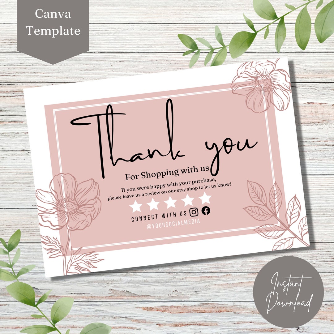 Thank You Card Template, DIY Small Business Editable Canva Template ...